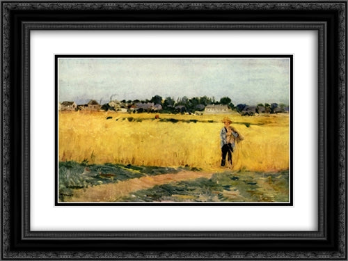 In the Wheatfield at Gennevilliers 24x18 Black Ornate Wood Framed Art Print Poster with Double Matting by Morisot, Berthe