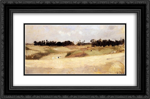 Landscape near Valenciennes 24x16 Black Ornate Wood Framed Art Print Poster with Double Matting by Morisot, Berthe