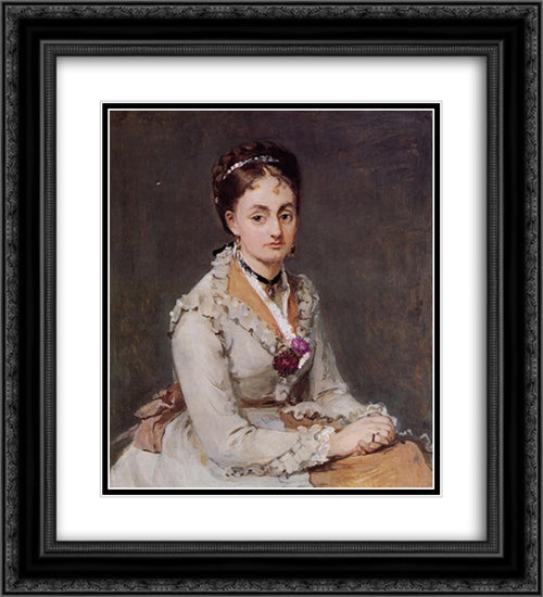 Portrait of the Artist's Sister, Mme Edma Pontillon, c.1872-75 20x22 Black Ornate Wood Framed Art Print Poster with Double Matting by Morisot, Berthe