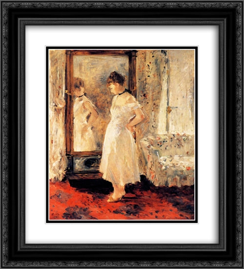 The Cheval Glass 20x22 Black Ornate Wood Framed Art Print Poster with Double Matting by Morisot, Berthe