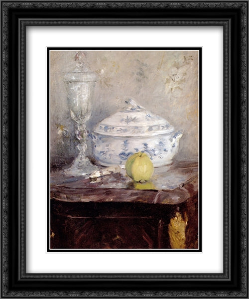 Tureen And Apple 20x24 Black Ornate Wood Framed Art Print Poster with Double Matting by Morisot, Berthe