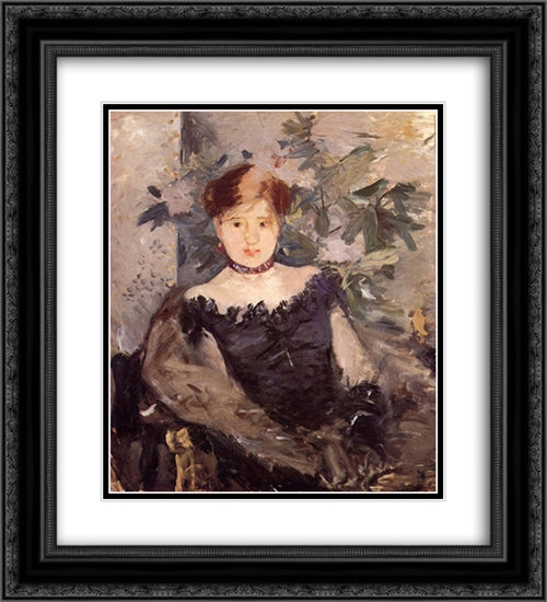 Woman in Black 20x22 Black Ornate Wood Framed Art Print Poster with Double Matting by Morisot, Berthe