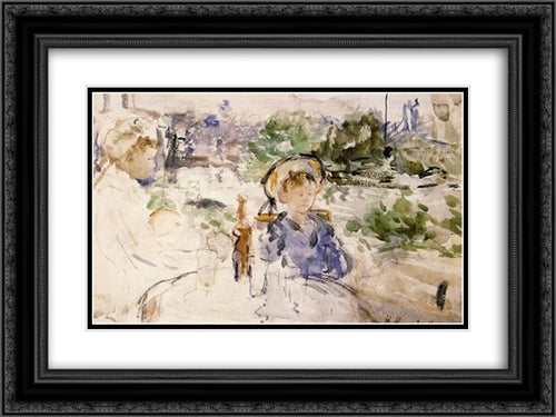 Luncheon in the Countryside 24x18 Black Ornate Wood Framed Art Print Poster with Double Matting by Morisot, Berthe