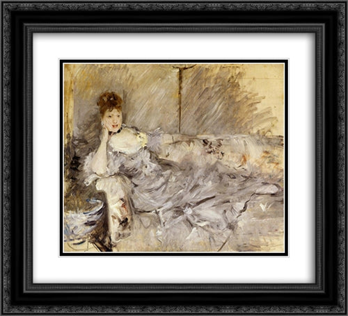 Young Woman in Grey Reclining 22x20 Black Ornate Wood Framed Art Print Poster with Double Matting by Morisot, Berthe