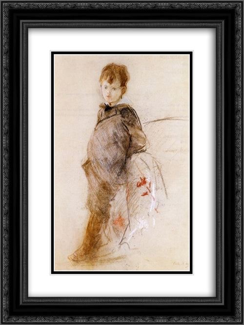 Portrait of Marcel 18x24 Black Ornate Wood Framed Art Print Poster with Double Matting by Morisot, Berthe