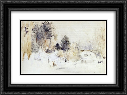 Snowy Landscape (aka Frost) 24x18 Black Ornate Wood Framed Art Print Poster with Double Matting by Morisot, Berthe