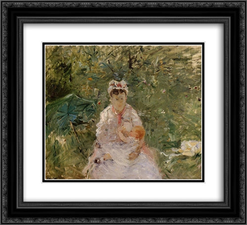 The Wet Nurse Angele Feeding Julie Manet 22x20 Black Ornate Wood Framed Art Print Poster with Double Matting by Morisot, Berthe