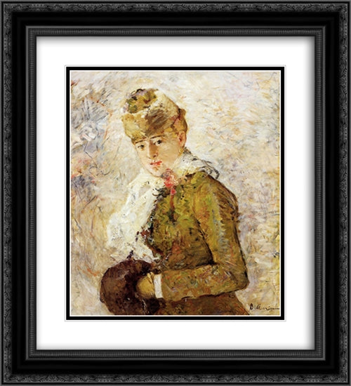 Winter (aka Woman with a Muff) 20x22 Black Ornate Wood Framed Art Print Poster with Double Matting by Morisot, Berthe