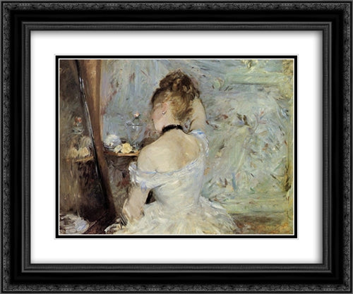 Young Woman at the Mirror 24x20 Black Ornate Wood Framed Art Print Poster with Double Matting by Morisot, Berthe