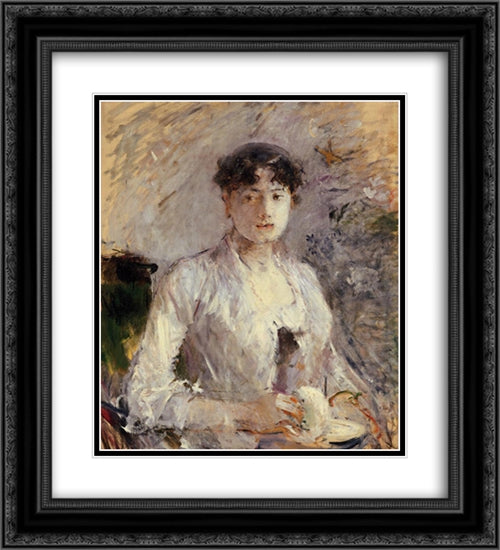 Young Woman in Mauve 20x22 Black Ornate Wood Framed Art Print Poster with Double Matting by Morisot, Berthe