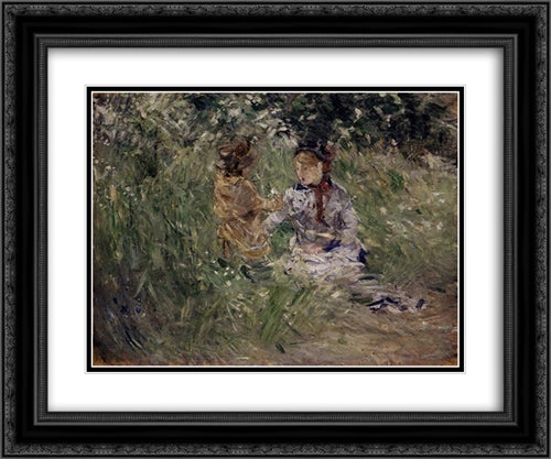 Julie with Pasie in the Garden at Bougival 24x20 Black Ornate Wood Framed Art Print Poster with Double Matting by Morisot, Berthe