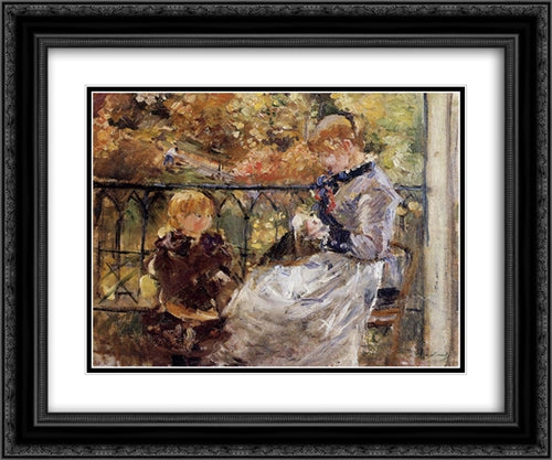 On the Balcony of Eugene Manet's Room at Bougival 24x20 Black Ornate Wood Framed Art Print Poster with Double Matting by Morisot, Berthe