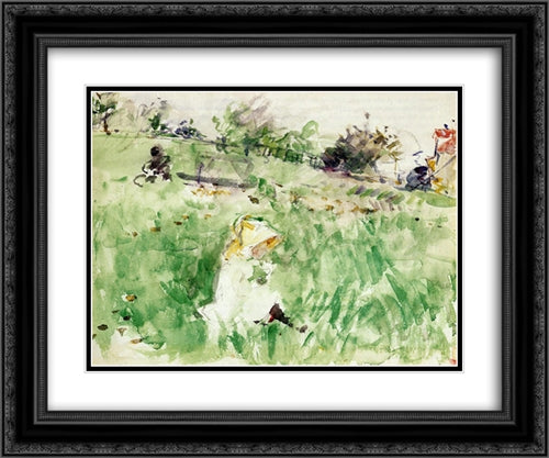 Little Girl Sitting on the Grass 24x20 Black Ornate Wood Framed Art Print Poster with Double Matting by Morisot, Berthe