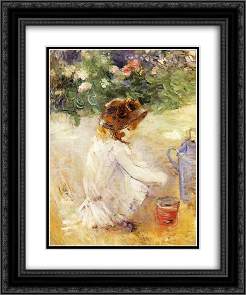 Playing in the Sand 20x24 Black Ornate Wood Framed Art Print Poster with Double Matting by Morisot, Berthe