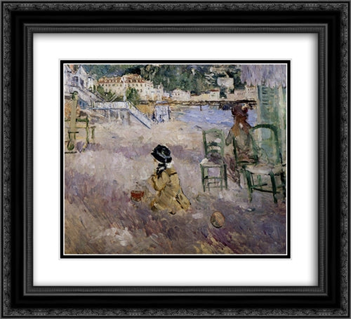 The beach at Nice 22x20 Black Ornate Wood Framed Art Print Poster with Double Matting by Morisot, Berthe