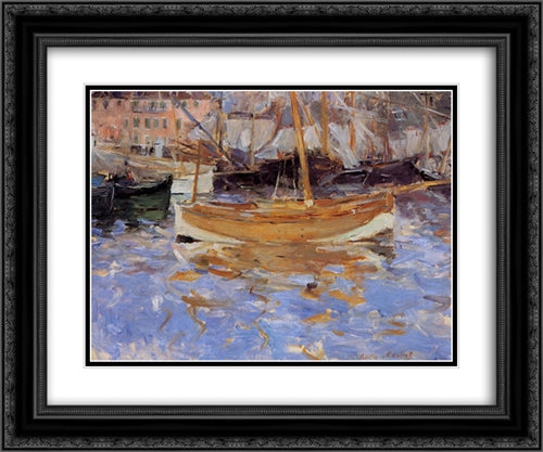 The Port of Nice 24x20 Black Ornate Wood Framed Art Print Poster with Double Matting by Morisot, Berthe