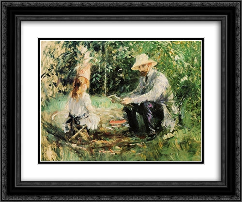 Julie and Eugene Manet 24x20 Black Ornate Wood Framed Art Print Poster with Double Matting by Morisot, Berthe