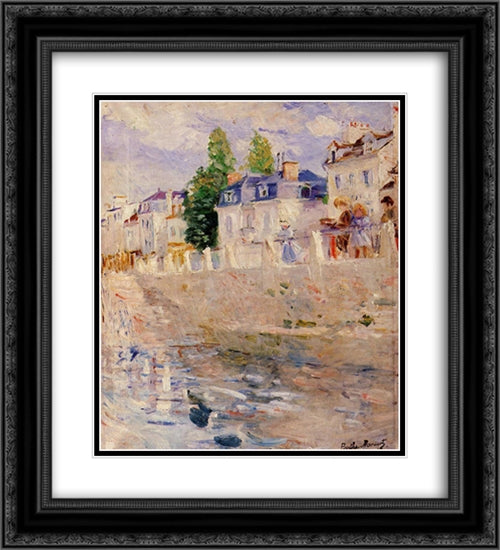 The Quay at Bougival 20x22 Black Ornate Wood Framed Art Print Poster with Double Matting by Morisot, Berthe