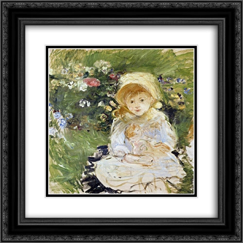 Young Girl with Doll 20x20 Black Ornate Wood Framed Art Print Poster with Double Matting by Morisot, Berthe