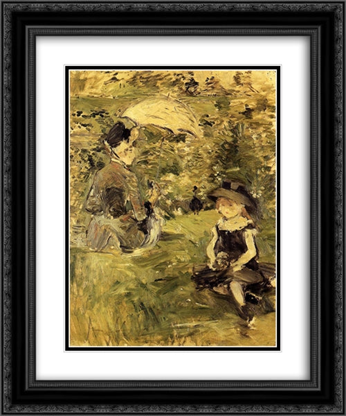 Young Woman and Child on an Isle 20x24 Black Ornate Wood Framed Art Print Poster with Double Matting by Morisot, Berthe