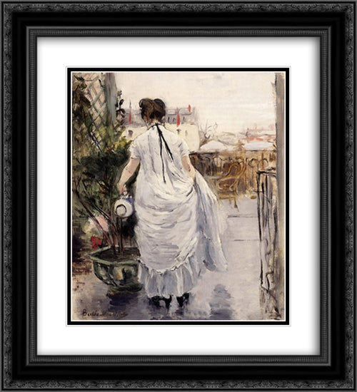 Young Woman Watering a Shrub 20x22 Black Ornate Wood Framed Art Print Poster with Double Matting by Morisot, Berthe