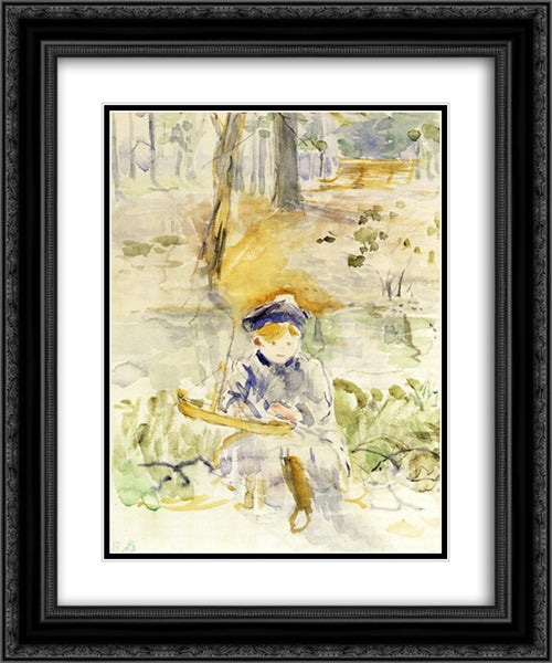 Julie and Her Boat 20x24 Black Ornate Wood Framed Art Print Poster with Double Matting by Morisot, Berthe