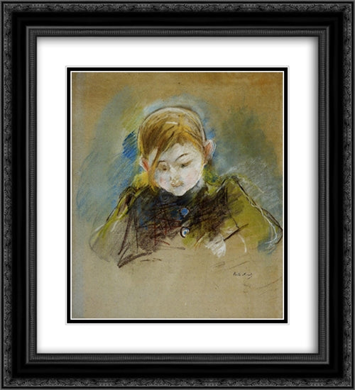 Julie Writing 20x22 Black Ornate Wood Framed Art Print Poster with Double Matting by Morisot, Berthe