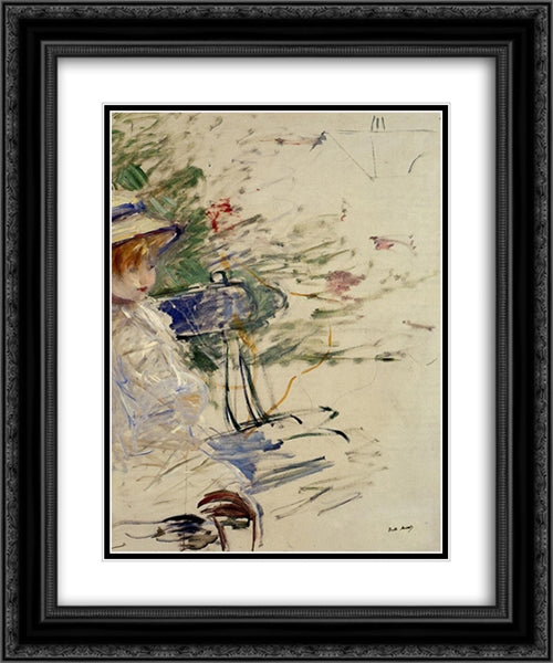 Little Girl in a Garden 20x24 Black Ornate Wood Framed Art Print Poster with Double Matting by Morisot, Berthe