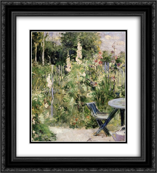 Roses Tremieres (Hollyhocks) 20x22 Black Ornate Wood Framed Art Print Poster with Double Matting by Morisot, Berthe