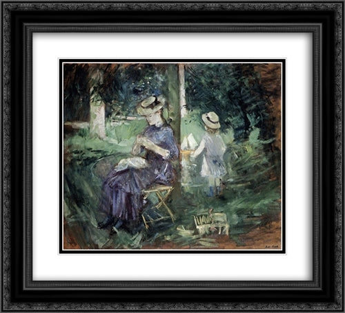 Woman and Child in a Garden 22x20 Black Ornate Wood Framed Art Print Poster with Double Matting by Morisot, Berthe