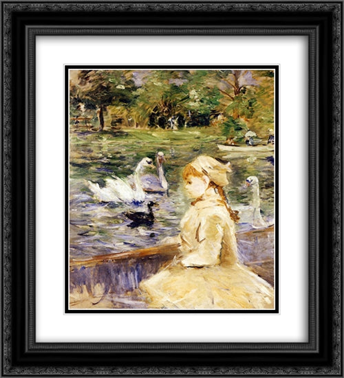 Young girl boating 20x22 Black Ornate Wood Framed Art Print Poster with Double Matting by Morisot, Berthe