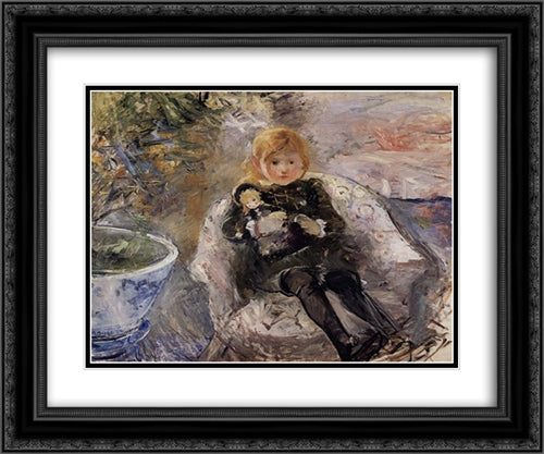 Young Girl with Doll 24x20 Black Ornate Wood Framed Art Print Poster with Double Matting by Morisot, Berthe