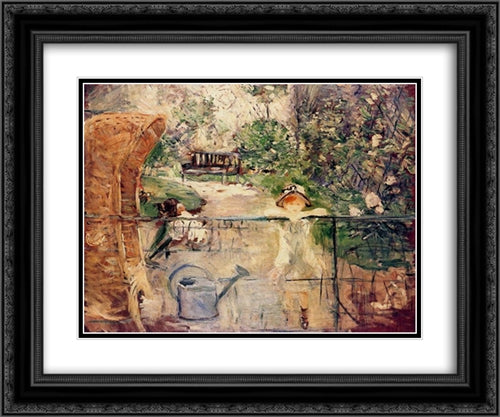 Little Girls in the Garden 24x20 Black Ornate Wood Framed Art Print Poster with Double Matting by Morisot, Berthe