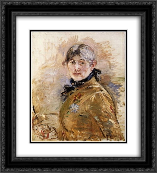 Self-Portrait 20x22 Black Ornate Wood Framed Art Print Poster with Double Matting by Morisot, Berthe