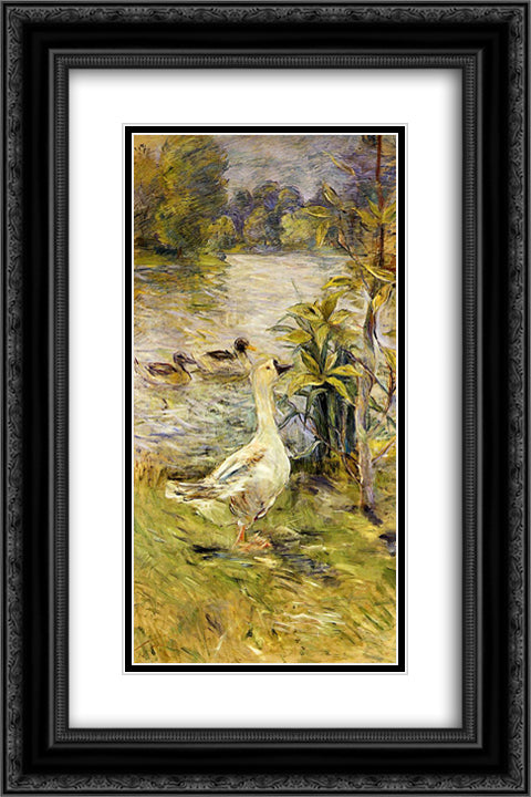 The Goose 16x24 Black Ornate Wood Framed Art Print Poster with Double Matting by Morisot, Berthe