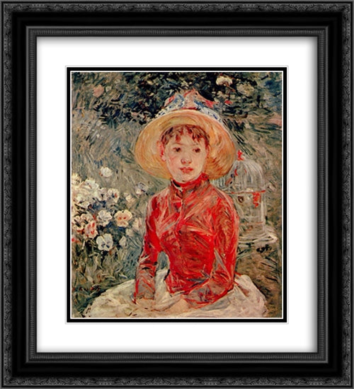 The red blouse 20x22 Black Ornate Wood Framed Art Print Poster with Double Matting by Morisot, Berthe