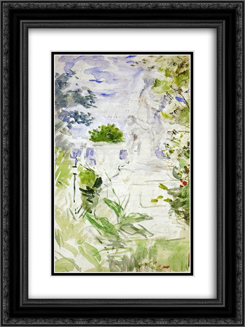 The Tuileries 18x24 Black Ornate Wood Framed Art Print Poster with Double Matting by Morisot, Berthe