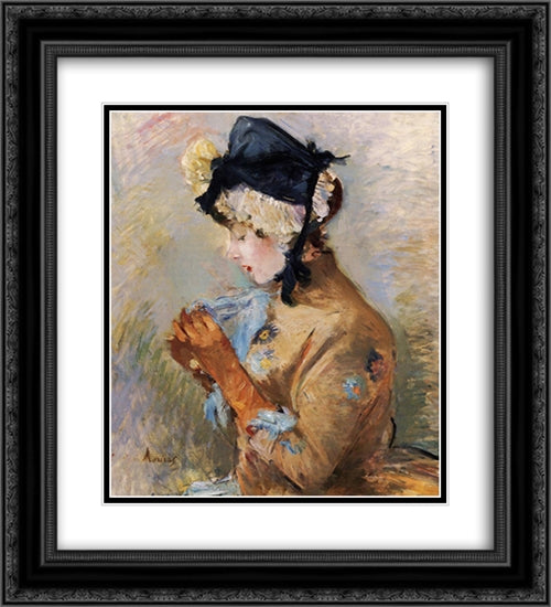 Woman Wearing Gloves (aka The Parisian) 20x22 Black Ornate Wood Framed Art Print Poster with Double Matting by Morisot, Berthe