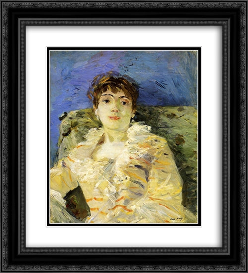 Young Woman on a Couch 20x22 Black Ornate Wood Framed Art Print Poster with Double Matting by Morisot, Berthe