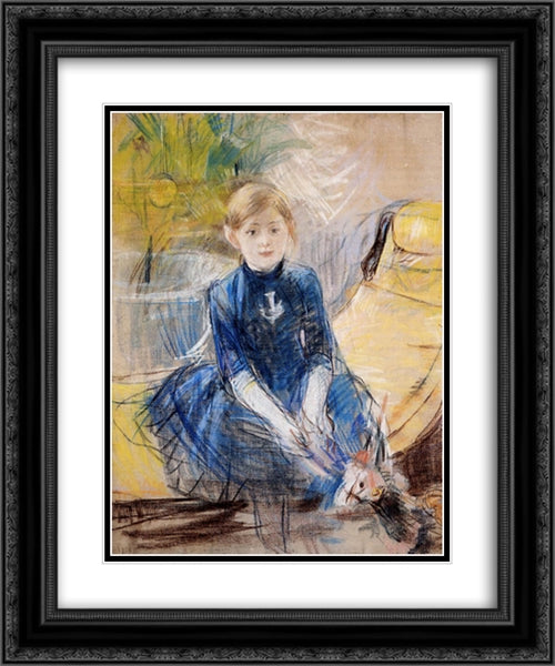 Little Girl with a Blue Jersey 20x24 Black Ornate Wood Framed Art Print Poster with Double Matting by Morisot, Berthe