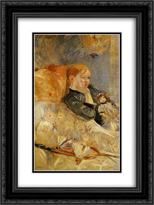 Little Girl with a Doll 18x24 Black Ornate Wood Framed Art Print Poster with Double Matting by Morisot, Berthe