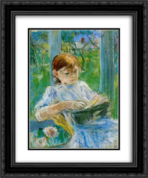 Portrait of the Artist's Daughter, Julie Manet, at Gorey 20x24 Black Ornate Wood Framed Art Print Poster with Double Matting by Morisot, Berthe