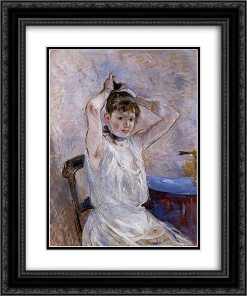 The Bath 20x24 Black Ornate Wood Framed Art Print Poster with Double Matting by Morisot, Berthe