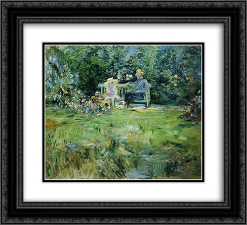 The Lesson in the Garden 22x20 Black Ornate Wood Framed Art Print Poster with Double Matting by Morisot, Berthe