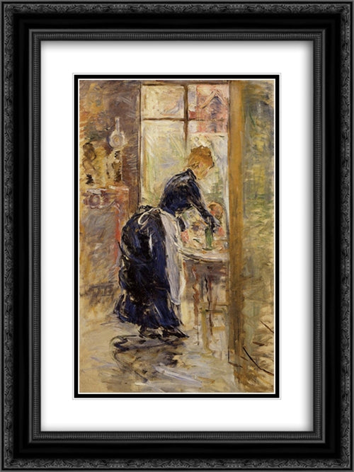 The Little Maid Servant 18x24 Black Ornate Wood Framed Art Print Poster with Double Matting by Morisot, Berthe