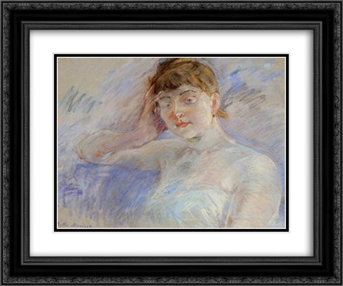 Young Woman in White (aka Isabelle Lemmonier) 24x20 Black Ornate Wood Framed Art Print Poster with Double Matting by Morisot, Berthe