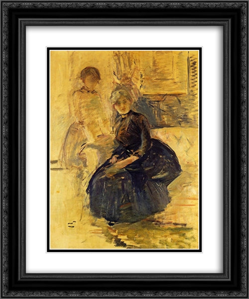 Self-Portrait with Julie (study) 20x24 Black Ornate Wood Framed Art Print Poster with Double Matting by Morisot, Berthe