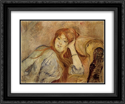 Young Girl Leaning on her Elbow 24x20 Black Ornate Wood Framed Art Print Poster with Double Matting by Morisot, Berthe