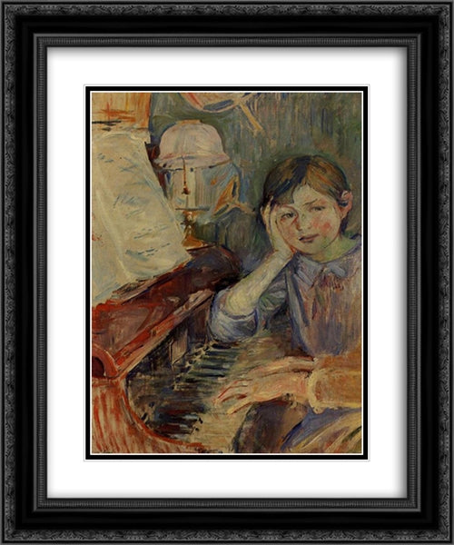 Julie Listening 20x24 Black Ornate Wood Framed Art Print Poster with Double Matting by Morisot, Berthe