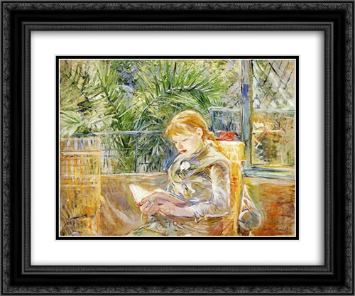 Reading 24x20 Black Ornate Wood Framed Art Print Poster with Double Matting by Morisot, Berthe